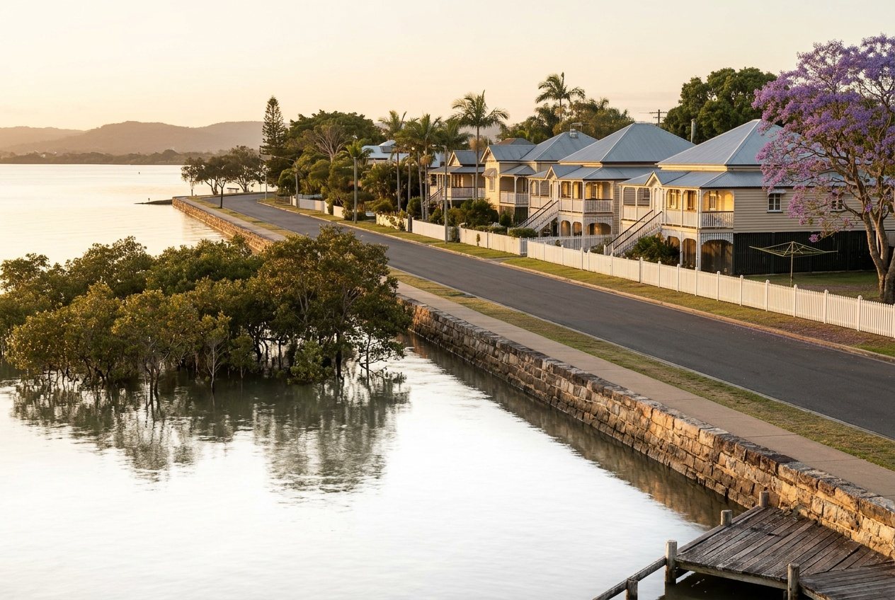 A king tide up to the top of the esplanade seawall, the road and the houses dry above it