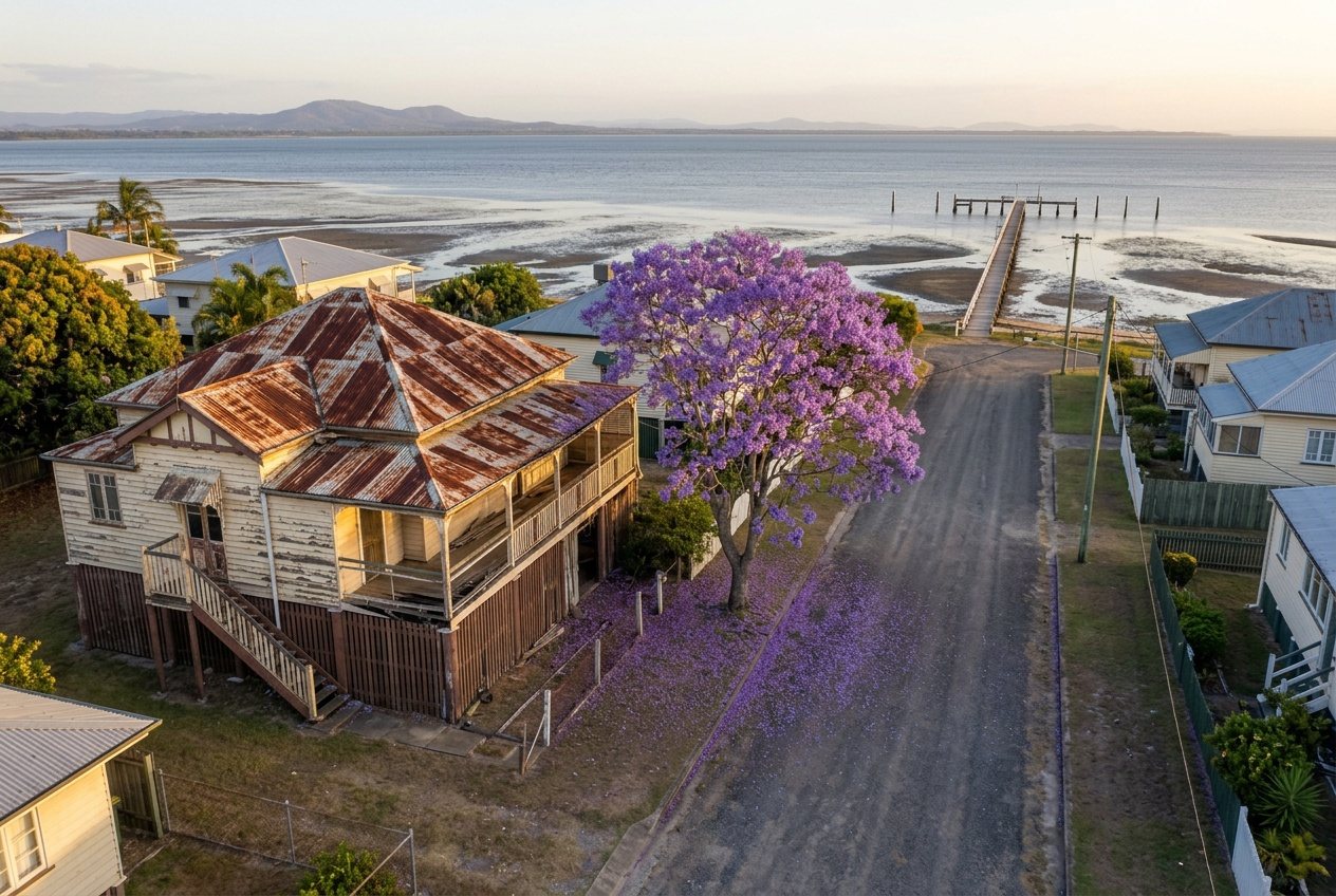A tired highset on a Bayside street that runs down to the water