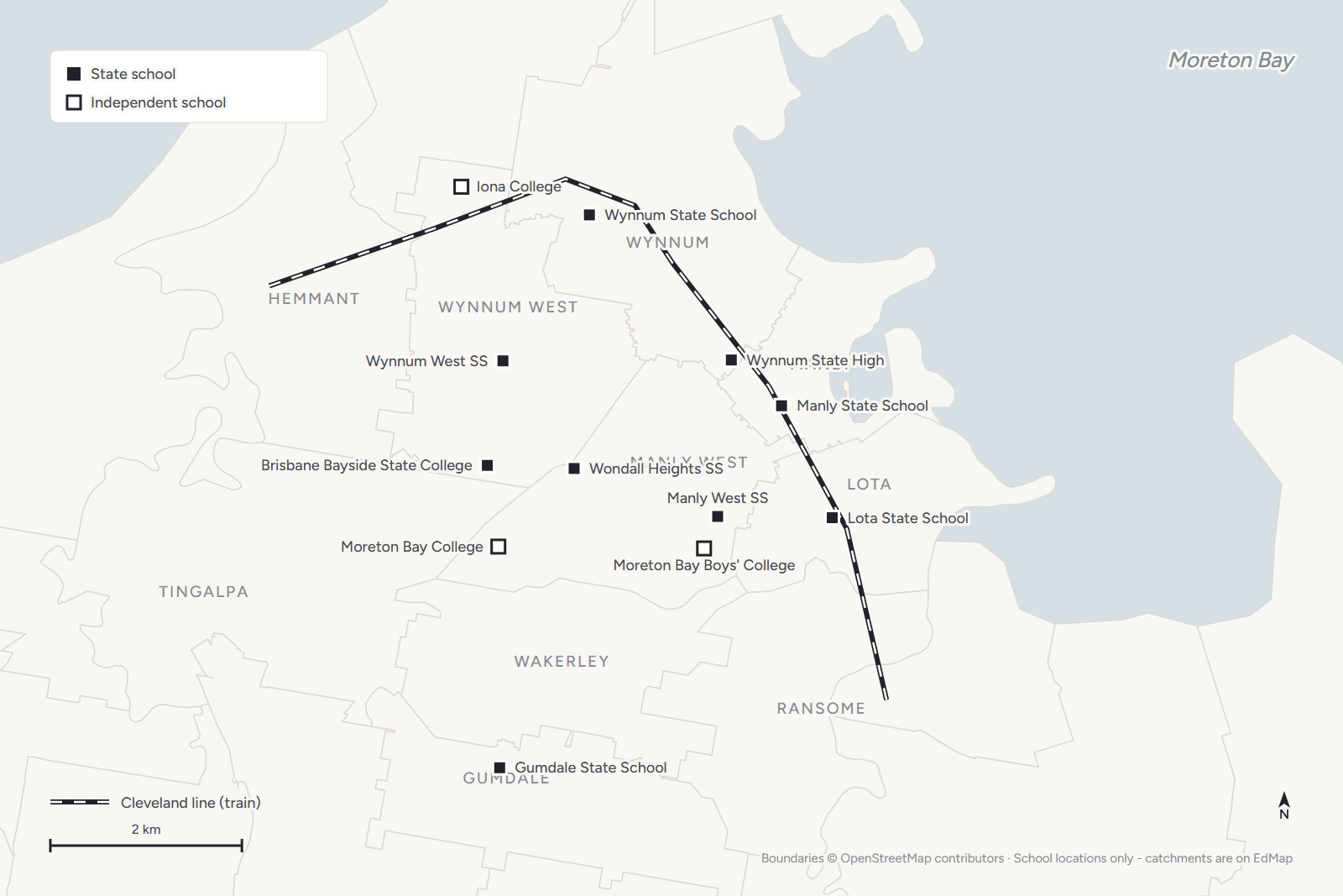 Map of the Bayside state and independent schools; locations only, catchments are on EdMap