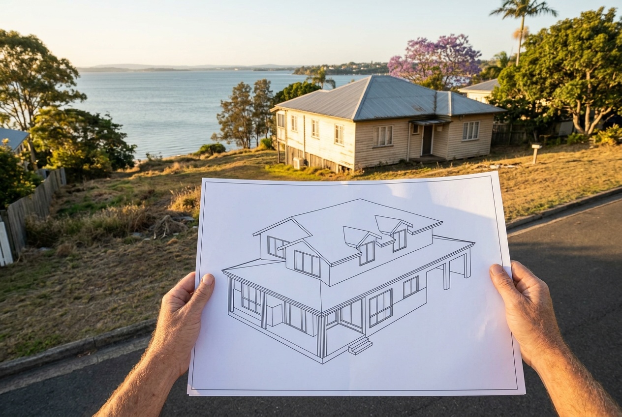 A plan from a range held up against a sloping Bayside block